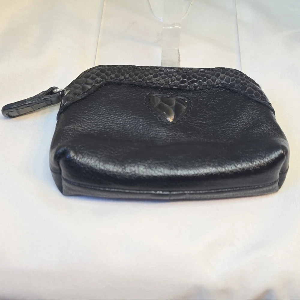 Brighton Black Heart Accent Zip-Around Coin Wallet with Animal Print Lining